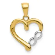 14k 14kt Yellow and White Infinity Heart Pendant 14.4mm X 13.3mm w/ 5.4mm Bail