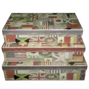 Punch Studio Rectangular Boxes 3pc Set 42961N Flags of The World, Discontinued!