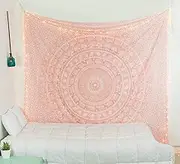 Bless International Handmade Indian hippie Bohemian Psychedelic Elephant Mandala Wall hanging College Dorm Beach Throws Table Cloth Bedding Tapestry (Rose Gold, Twin(54x72 Inches)(140x185 Cm))