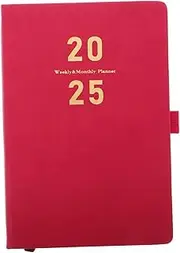 Gogogmee Weekly Monthly Planner Red Hardcover Journal Notebook for Management Professional Layout Material Detailed Hourly Daily Layouts Compatible with Digital Apps