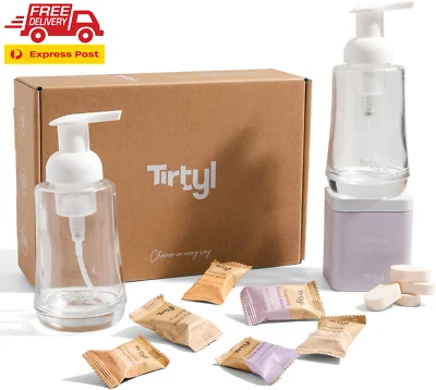 Hand Soap Duo Kit - 2 Glass Foaming Dispensers + Storage Tin + 6 Tablet Refills