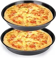 Diakey 2 Pack Pizza Pan for Oven, Deep Dish Pizza Tray, Non-Stick Carbon Steel, Round Baking Sheet Plates, 12 Inch