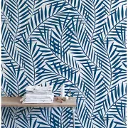 Blue Tropical watercolor feather removable wallpaper geometric leaves Wall Mural
