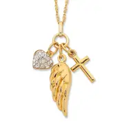 9kt Yellow Gold Silver Infused Heart + Cross + Wing Necklace