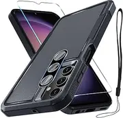 [ELEPIK] for Samsung Galaxy A34 5G Case, [with Screen Protector + Lens Protector + Wrist Lanyard] [Double-Layer Protection] [Non-Slip] [Wireless Charging Compatible] Phone Case for A34 5G, Black