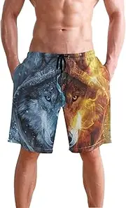 [XYMZR] Two Wolves Snowy Men's Swim Trunks Quick-Dry Bathing Suit Swimming Board Shorts S
