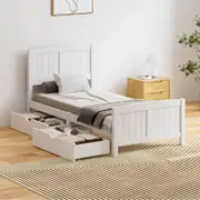 Oikiture Wooden Bed Frame Single Size with Trundle Drawers White