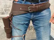 LEATHER WESTERN 22CAL RIGHT HAND TOOLED HOLSTER RIG GUN BELT DROP LOOP SASS