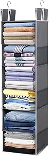 [Posprica] Hanging Closet Organizer with 6 Tier – Collapsible Hanging Storage Shelves with Rotating Hooks, Non-Woven Fabric – Clothes Storage for Wardrobe, RV, Dorm(Gray)