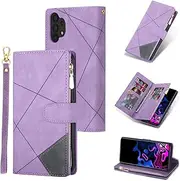 UEEBAI Wallet Case for Samsung Galaxy A32 5G/M32 5G, Retro 9 Card Holder Slots Zipper Pocket Handbag Case PU Leather Magnetic Closure Kickstand with Wrist Strap TPU Shockproof Flip Case - Purple