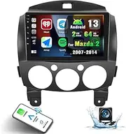 CAMECHO 2G+64G Android 13 Car Radio for Mazda 2 2007-2014 with Wireless Carplay Android Auto, 9 Inch Touch Screen Car Stereo with Bluetooth Sat Navi Mirrror Link RDS/FM HiFi SWC+Backup Camera