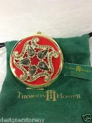 Thorson Hosier Red/Black Compact Swarovski Crystal mirror regular & magnifying