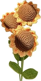 Ozfuns 3 Pcs Knitting Crochet Flowers Bouquet Handmade Sunflower Decor by Cotton Artificial Flowers Bouquet Handmade Home Decor Girl Gift