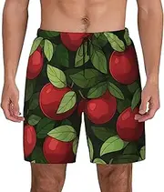 [Sipumia] Mens Fruit Printed Swim Trunks with Compression Liner Quick Dry 2 in 1 Board Shorts with Pockets
