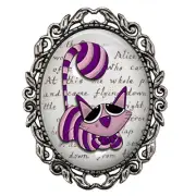 Alice in Wonderland Brooch Cheshire Cat on Book Page Unique Decorative Brooch