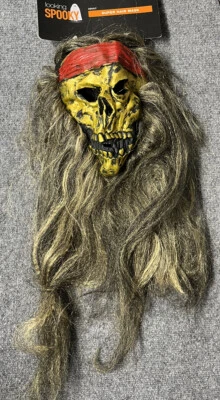 Pirate Skull Long Hair Halloween Mask Realistic Scary Costume Wig