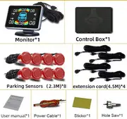 8 Parking Sensor Parktronic Car Automobile Reversing Backup Radar Electronics Rear Auto Detector Backing Assistance Kit Buzzer Red