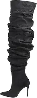 [Hcclijo] Women's Sexy Denim Thin Heeled Knee Boots Female Slip On Ladies Over The Knee High Stack Boots