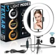 10" Selfie Desktop LED Ring Light Dimmable w/ Tripod Stand Phone Holder Remote