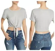 AQUA CHIC SEXY TIE FRONT CROPPED TEE T- SHIRT TOP Sz L NWT $ 48