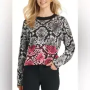 DKNY Color-block Size Large Over Sized Python Print Sweater Long Sleeve Crewneck