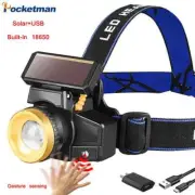 Solar Charging Head Lamp USB Rechargeable Headlight Waterproof Headlamp