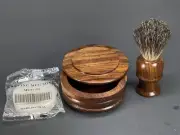 Wooden Shaving Mug Soap Bowl with Lid Cover Badger Shaving Brush & Soap Set 3PCS
