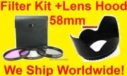 FILTER KIT+LENS HOOD 58mm OLYMPUS EVOLT E-510 E-500 E-410 E-300 E-330 E-1 E-520