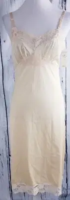 VTG Nancy King Lingerie Dress Full Slip Beige Size 32 Nylon Adjustable #2161