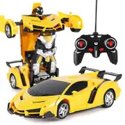 Transform Remote Control Car - RC Cars, One-Button Transforming, 360 Rotation Drifting, Gift Kids Aged 3+ yellow