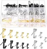 Swpeet 120Pcs 5 Sizes 10lb/20lb/30lb/50lb/100lb Picture Hangers with Nails Assortment Kit, Metal Picture Hanging Hooks, Heavy Duty Frame Picture Hooks, Picture Hanging Hardware for Drywall Wooden Wall