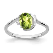 Solid 14k White Gold 7x5mm Oval Simulated Peridot AAA CZ Ring