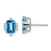 Solid 14k White Gold Simulated Emerald Simulated-shape Blue Topaz and CZ Earrings
