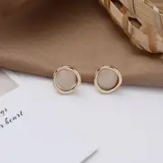Cat Eye Stone Earring 1 Pair - 925 Silver Earrings - Gold - One Size