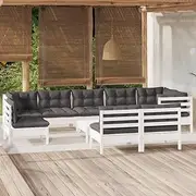 10 Piece Garden Lounge Set with Cushions White Solid Pinewood Patio Bar Sets