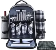 Insulated Picnic Backpack for 4 Person Bag with Cooler Compartment, Blanket a...