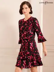 Love & Roses Red Petite Flute Sleeve Mini Dress (AL3996) | $136