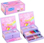 Peppa Pig Colouring Stationery Set Girls Pink Drawing Painting Giant Chest Case