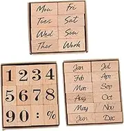HOODANCOS Craft Scrapbook Wooden Stamp Set 32pcs Week Days Month Names Wood Material
