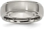 [JewelryWeb] Titanium Engravable Polished and satin Ridged Edge 7mm Brushed Polished Band Ring Jewelry Gifts for Women - Ring Size Options Range: L to Z