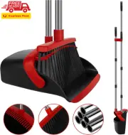 Broom and Dustpan Set, Large Household Broom with Dustpan Combo Set, 55 Inch Lon