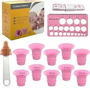 Yeabetter Flange Sizing Kit with 10PCS 18/19/20/21/22mm Flange Inserts for 24mm Most Breast Pump, Silicone Flange Size Kit 3 in 1 Include Nipple Ruler, Cleaning Brush, Pumping Breastfeeding Essentials