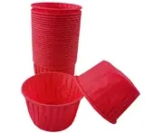 50Pcs Baking Cups Curly Edge Multi Use Waterproof Non-stick Cake Muffin Paper Cups Holiday Supplies Rose Red