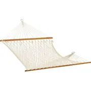 Resort King Polyester Rope Hammock in Cream - Beautiful Rope Spreader Bar Hammock in Polyester - All Weather Large Sized Hammock - by Pacific Hammocks