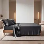 Luxury 100% Egyptian Cotton Bed Sheet Set - 200 Thread Count, 40cm Deep Pocket Fitted Sheet, Flat Sheet & Pillowcase(s) 50x75cm - Single, Double, King & Super King Sizes (Charcoal, King)