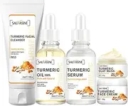 FantasyDay 5PCS Turmeric Skin Care Kit including Turmeric Facial Cleanser, Turmeric Clay Mask, Turmeric Oil, Turmeric Serum and Turmeric Face Cream