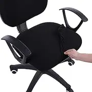 smiry Stretch Jacquard Office Computer Chair Seat Covers, Removable Washable Anti-dust Desk Chair Seat Cushion Protectors - Black