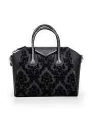 Black Leather Small Devore Antigona