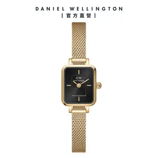 Daniel Wellington 手錶 Quadro Mini 15.4x18.2ｍｍ 方糖系列編織小方錶-樹莓黑錶盤-兩色任選(DW00100647 DW00100652)/ 香檳金