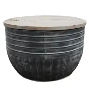 Oliver Country Rustic Industrial Washed Iron Hardwood Coffee Table